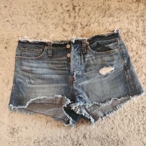 Express Women's Blue Distressed Denim Cutoff Shorts